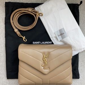 RARE YSL Toy LouLou Matelasse Crossbody Flap Bag in Nude/Antique Gold